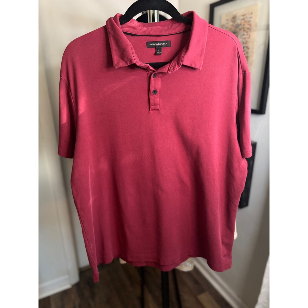 Banana Republic Mens XL Burgundy Red Short Sleeve Jersey Knit Polo Shirt Classic